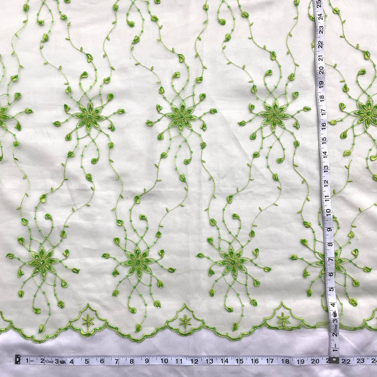 Beaded Lace Fabric on Polyester Net Mesh