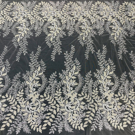 1 Yard Beaded Sequined Lace Fabric Embroidered 100 Percent Polyester Net Mesh 52 inch Width