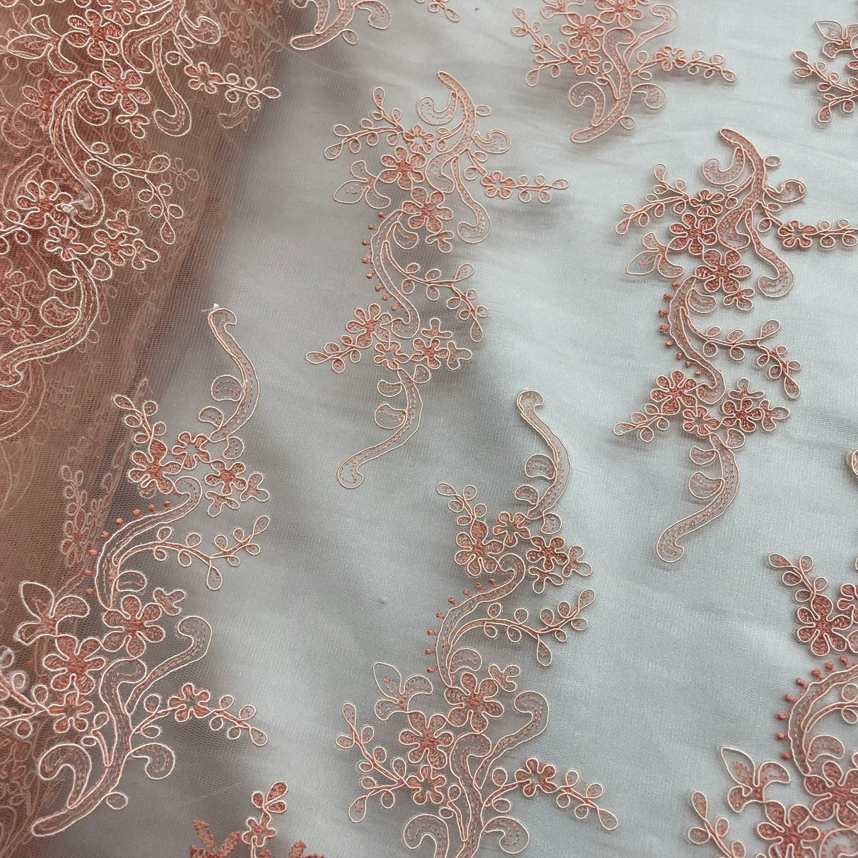 Corded Bridal Lace Fabric - Embroidered Polyester Net Mesh, Approximately 54" Width (1 Yard)