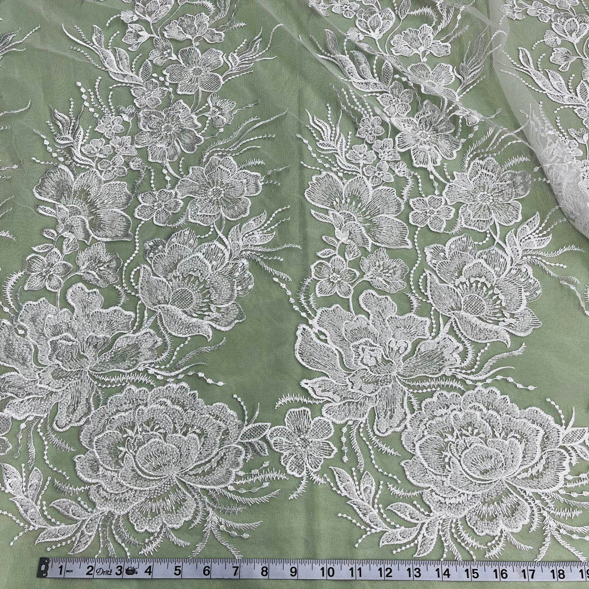 Beaded Lace Fabric Embroidered on Polyester Net Mesh 52"