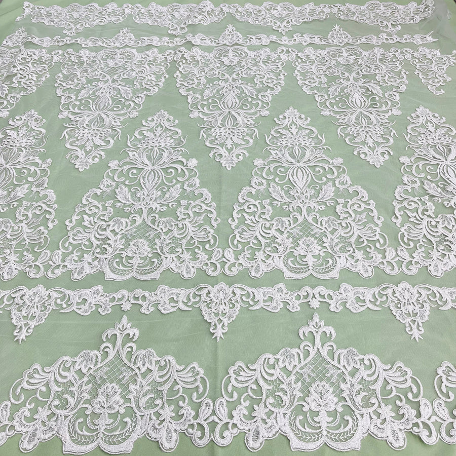 1 Yard Corded Bridal Lace Fabric Embroidered on 100 Percent Polyester Net Mesh 53 Inch Width