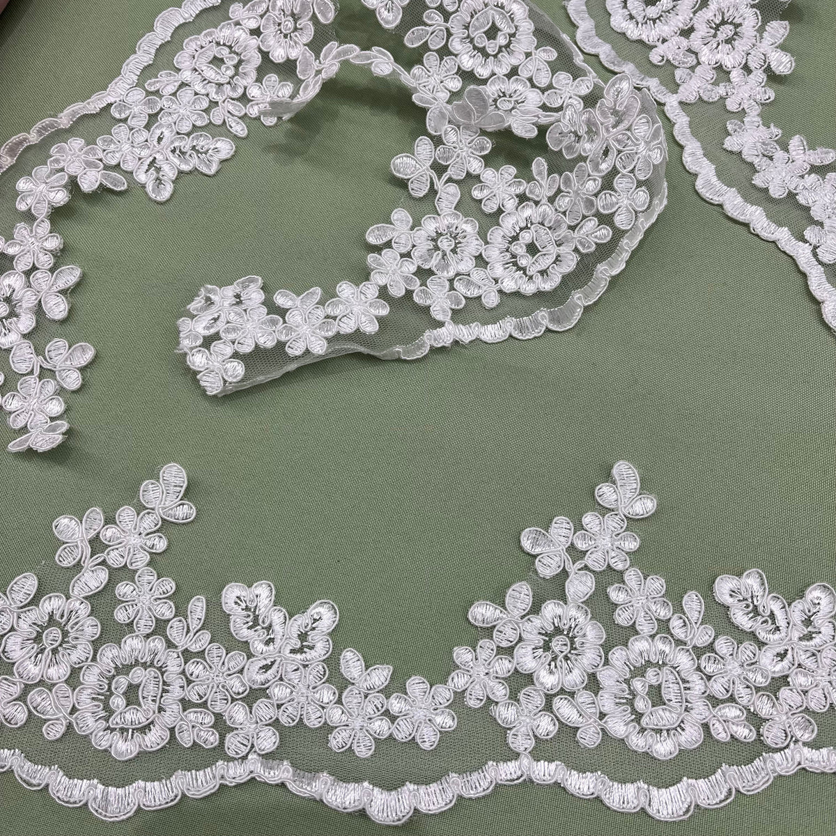 1 Yard Elegant Corded Lace Trimming with Embroidered Design on 100% Polyester Net Mesh