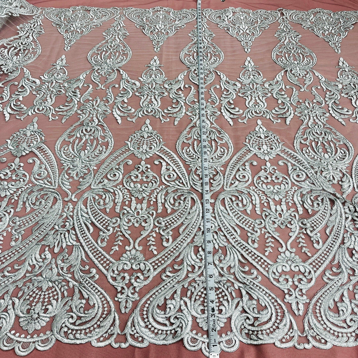 Bridal Lace Fabric Corded Embroidered 54" White Ivory Gold Silver