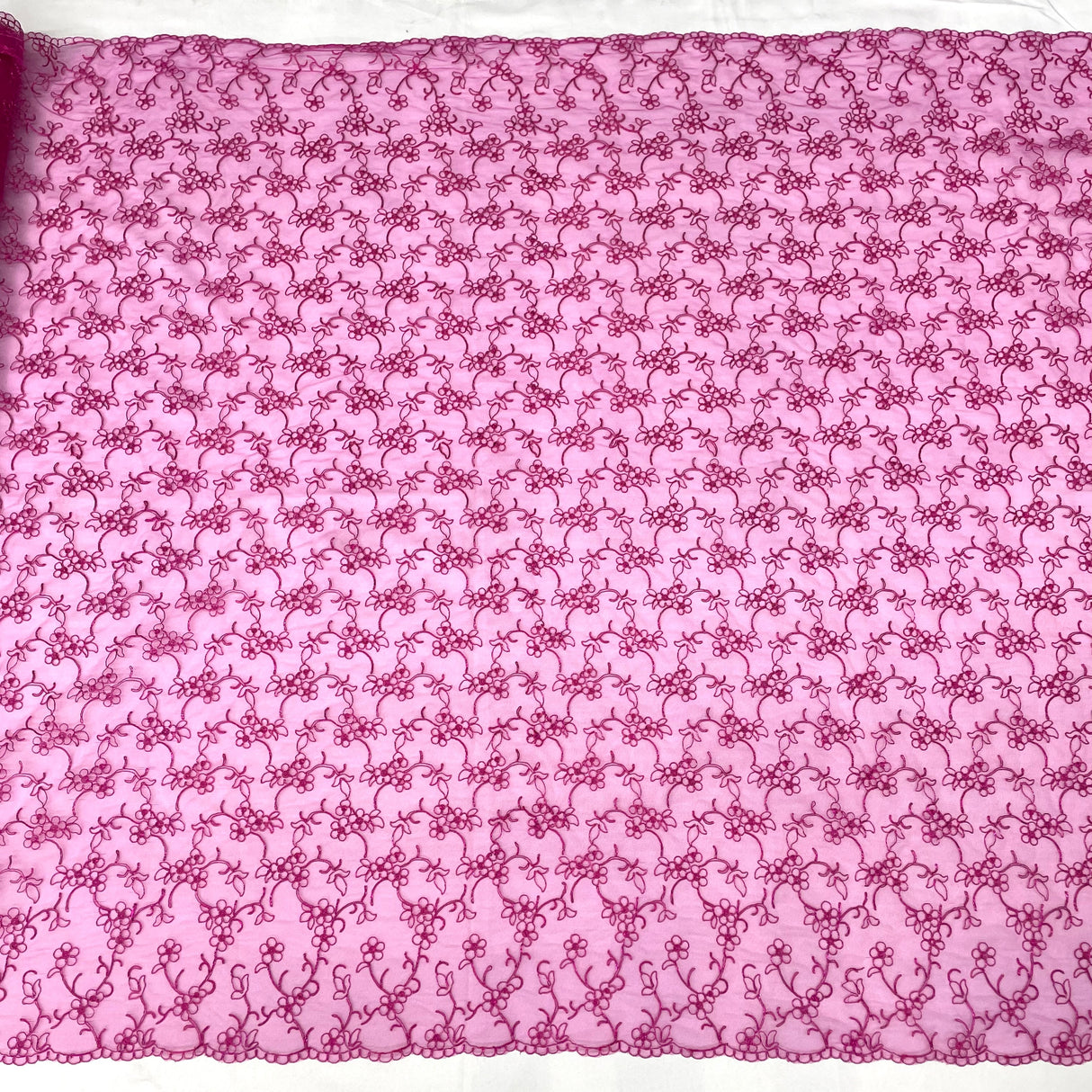 Embroidered Bridal Lace Fuchsia Mesh