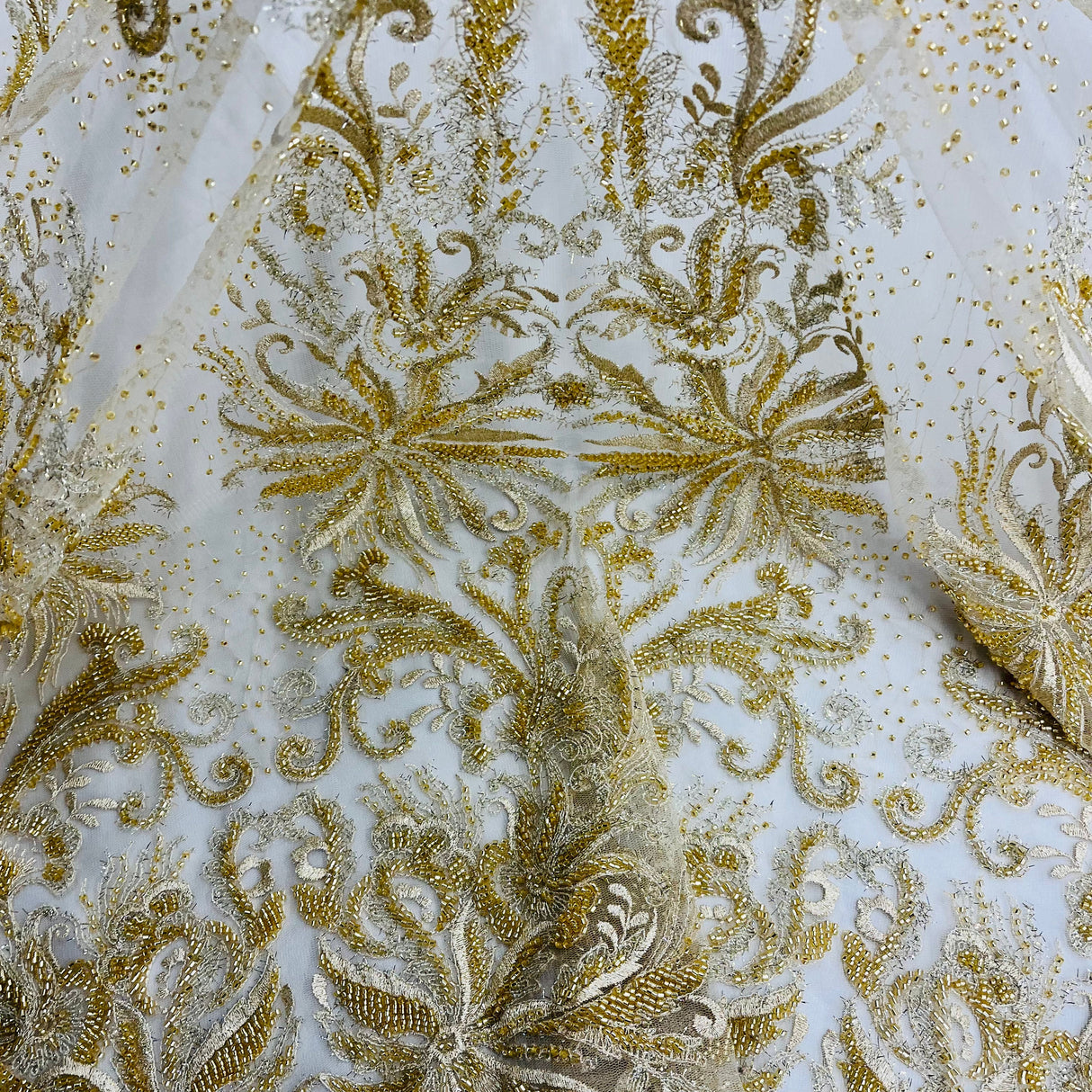 Beaded Embroidered Lace Fabric