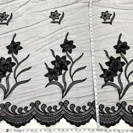 1 Yard Beaded 3D Floral Lace Fabric Embroidered on Polyester Net Mesh – 52"