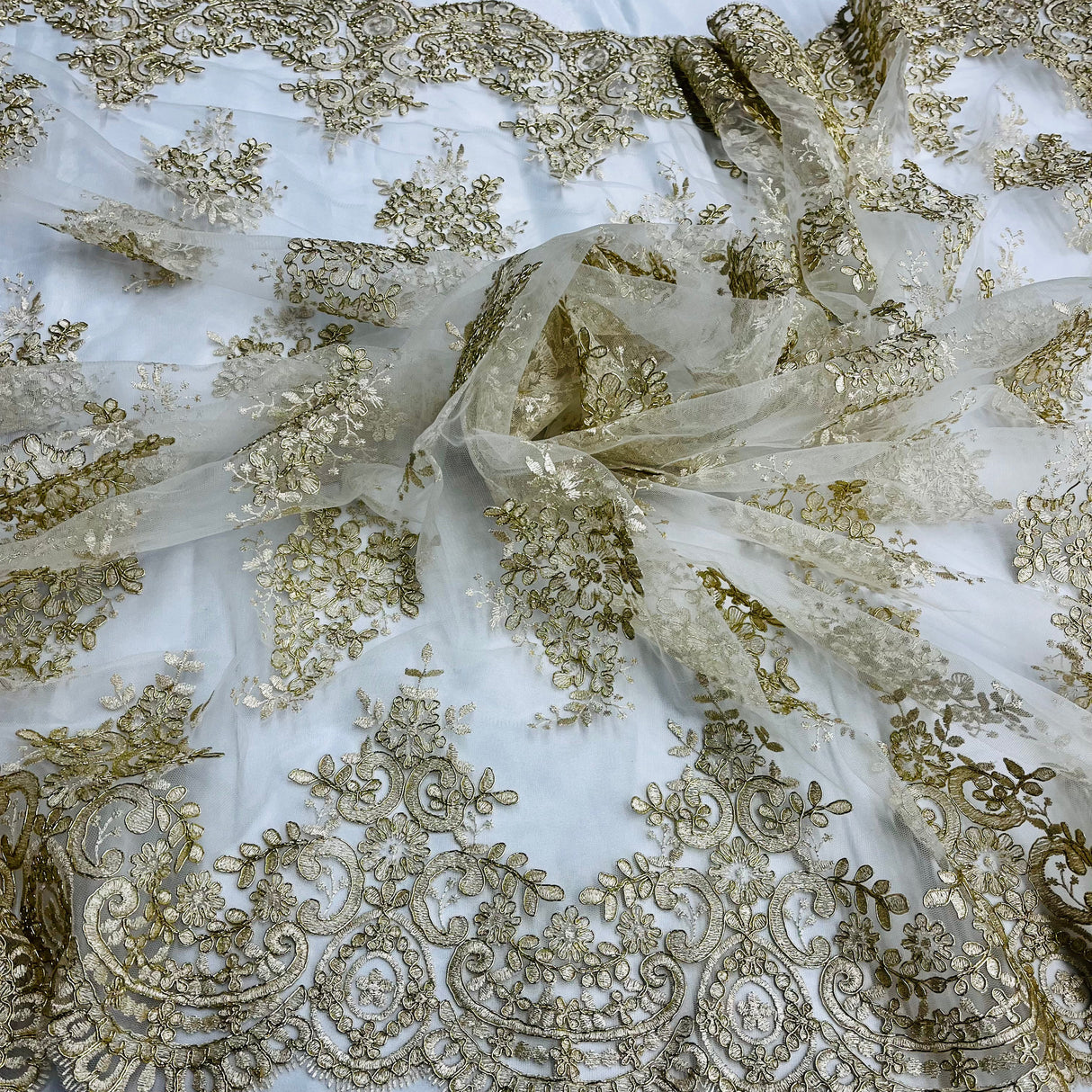 Corded Bridal Lace Fabric Embroidered Mesh