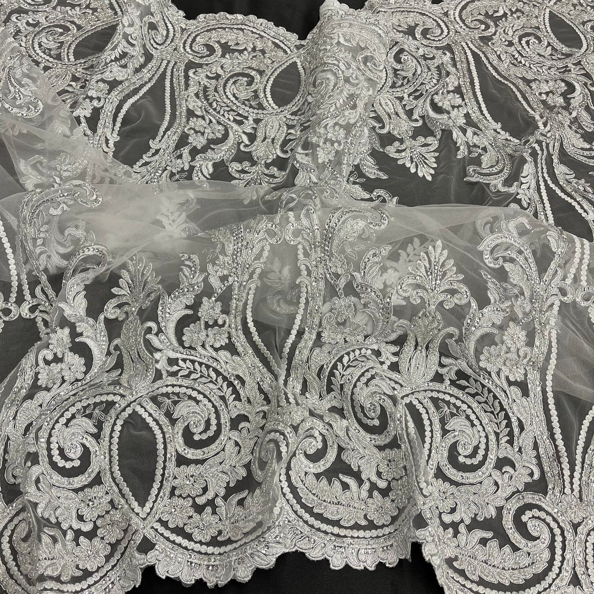 Beaded Corded Bridal Lace Fabric