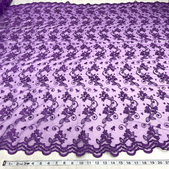 1 Yard Corded Bridal Lace Fabric Embroidered on Polyester Net Mesh for Elegant Wedding and Evening Gowns – 54"