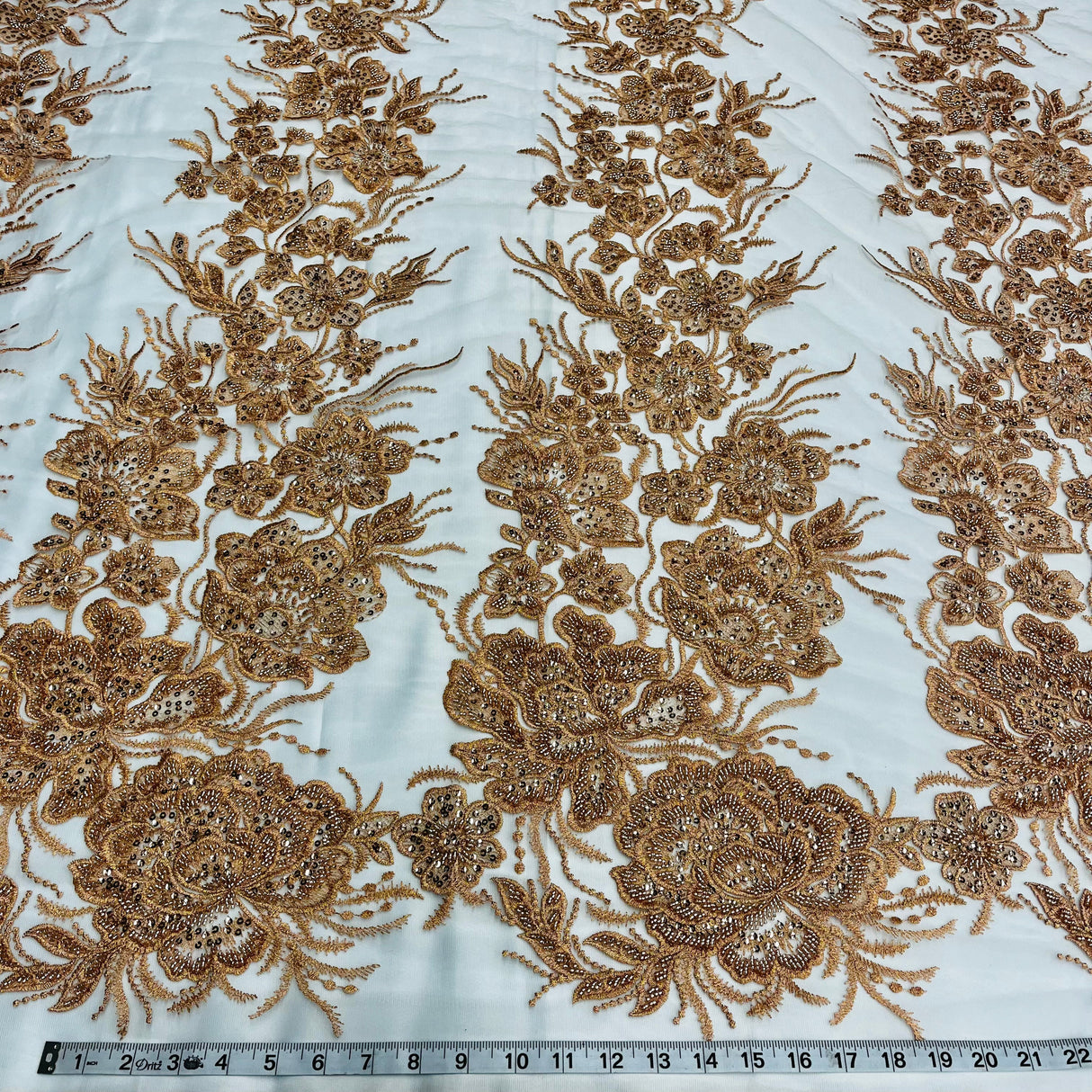 Beaded Lace Fabric Embroidered on Polyester Net Mesh 52"
