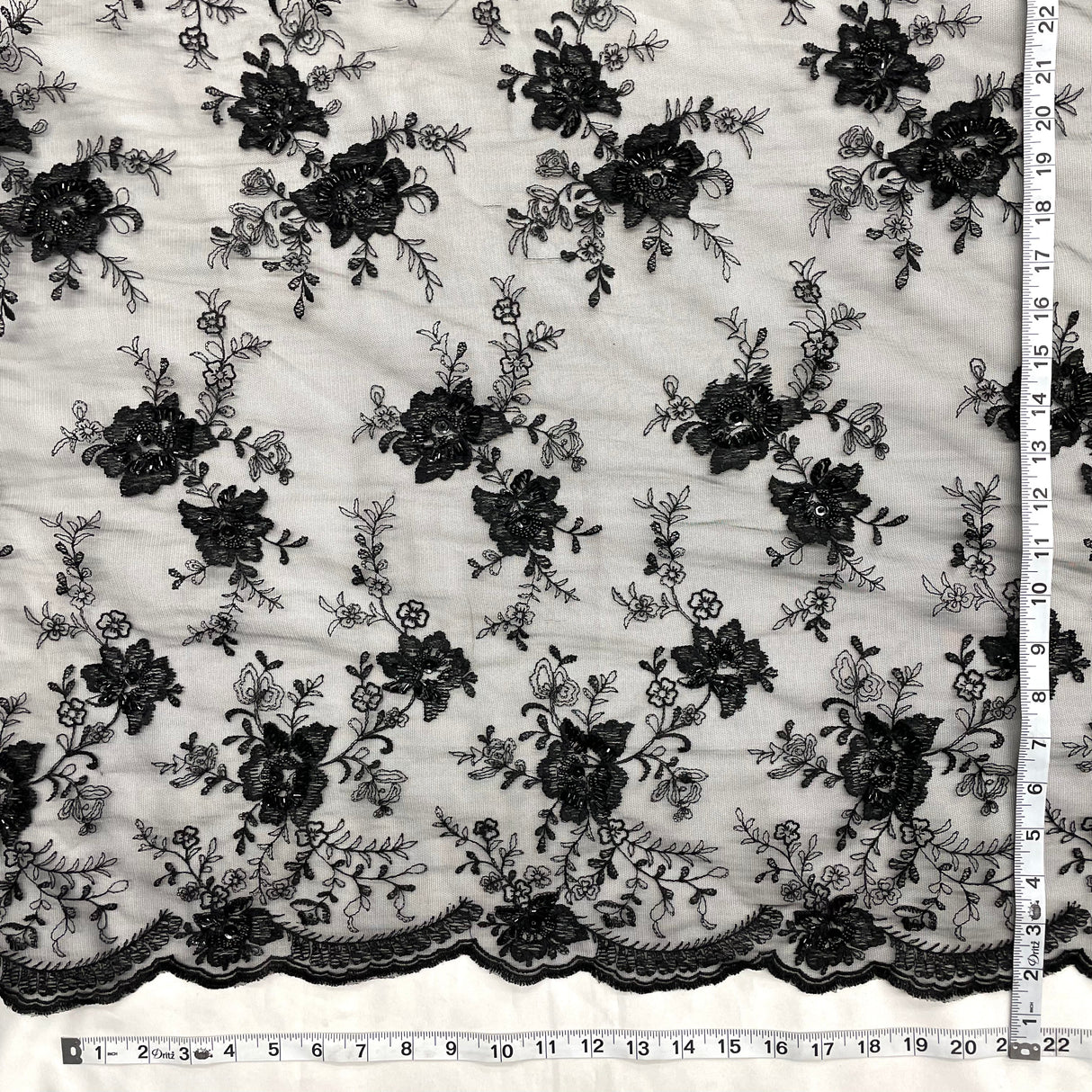 Beaded Embroidered Lace Fabric Black