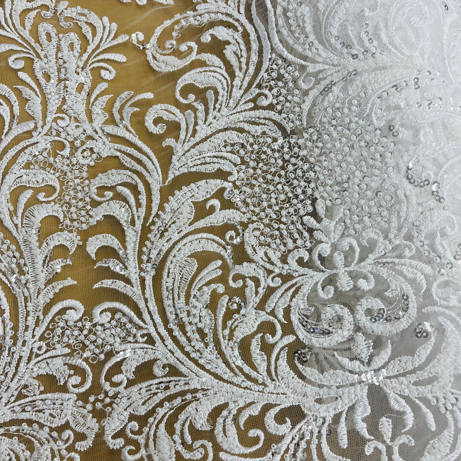 1 Yard Beaded Lace Fabric Embroidered on 100% Polyester Net Mesh