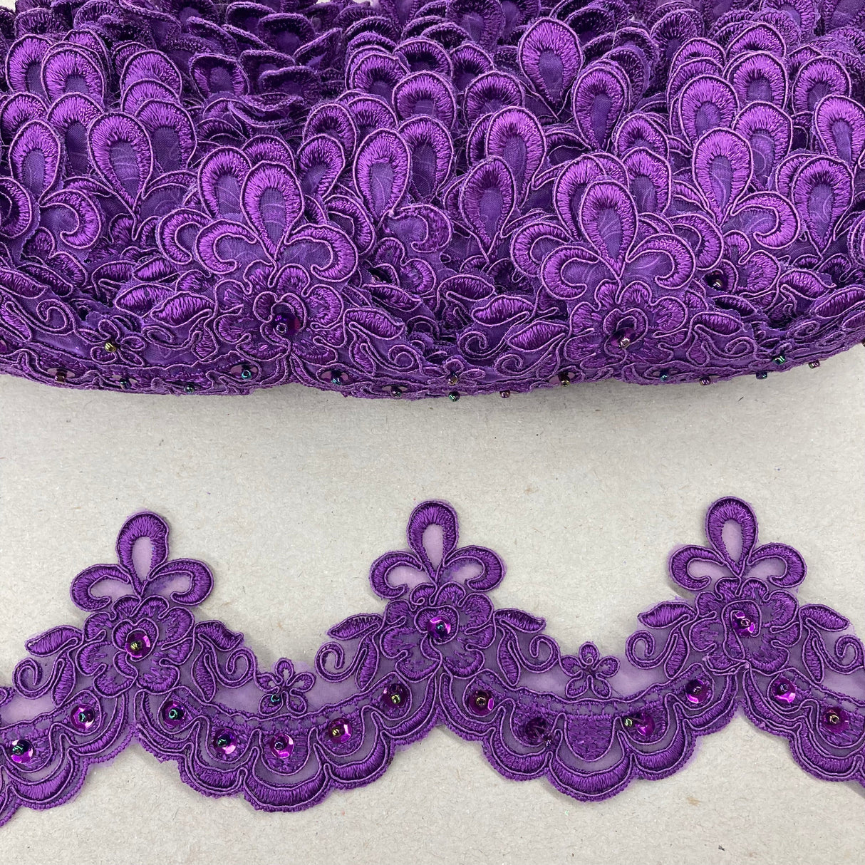 Beaded Lace Trimming on Polyester Organza