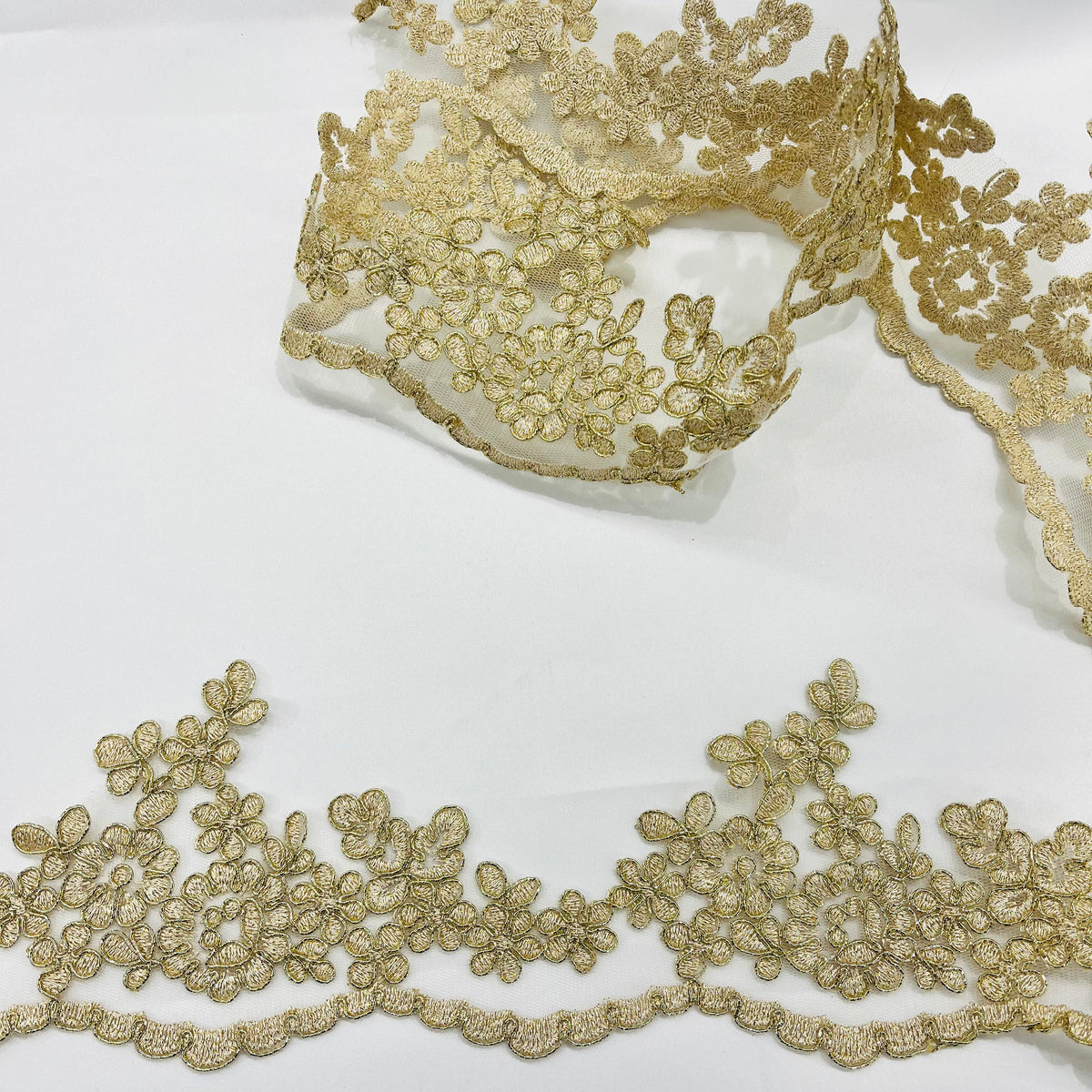 1 Yard Elegant Corded Lace Trimming with Embroidered Design on 100% Polyester Net Mesh