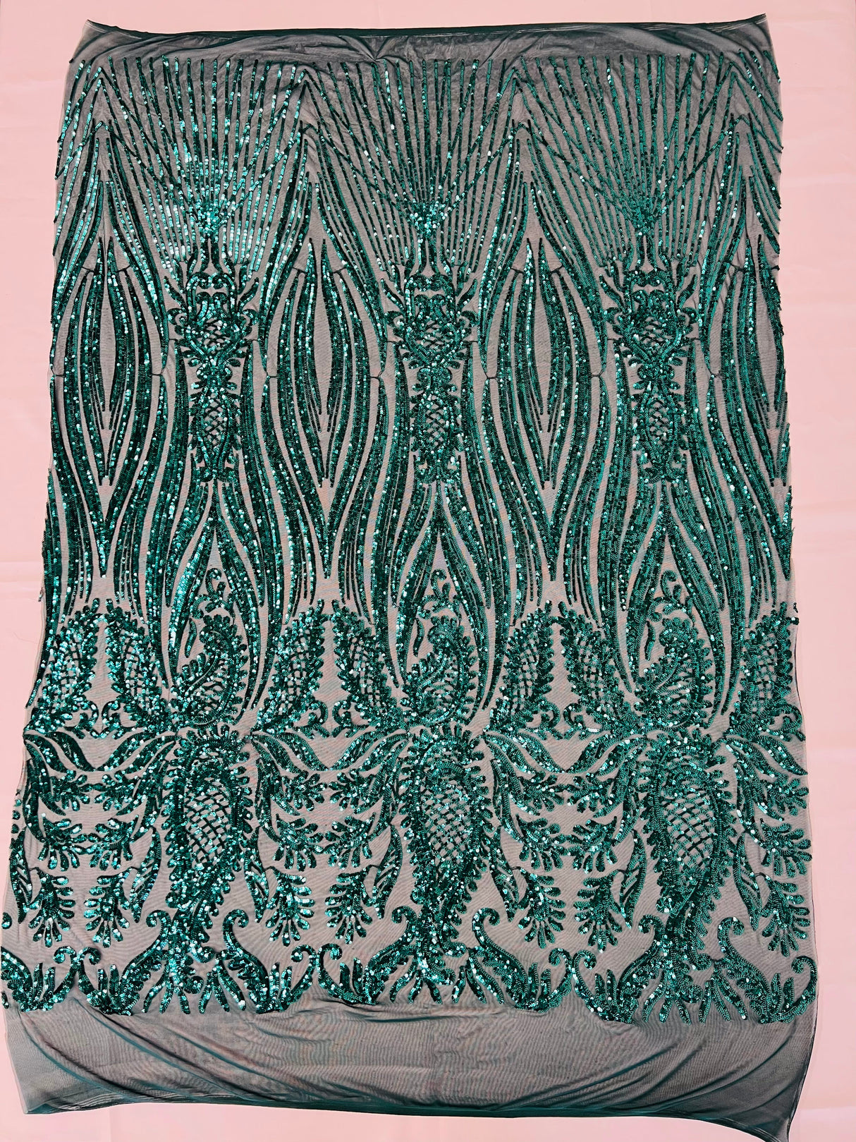 Paisley Sequin Design 4 Way Stretch Mesh Fabric - Nude Paisley Embroidered Iridescent Sequins, 48-50" Width, 36" Length (1 Yard)