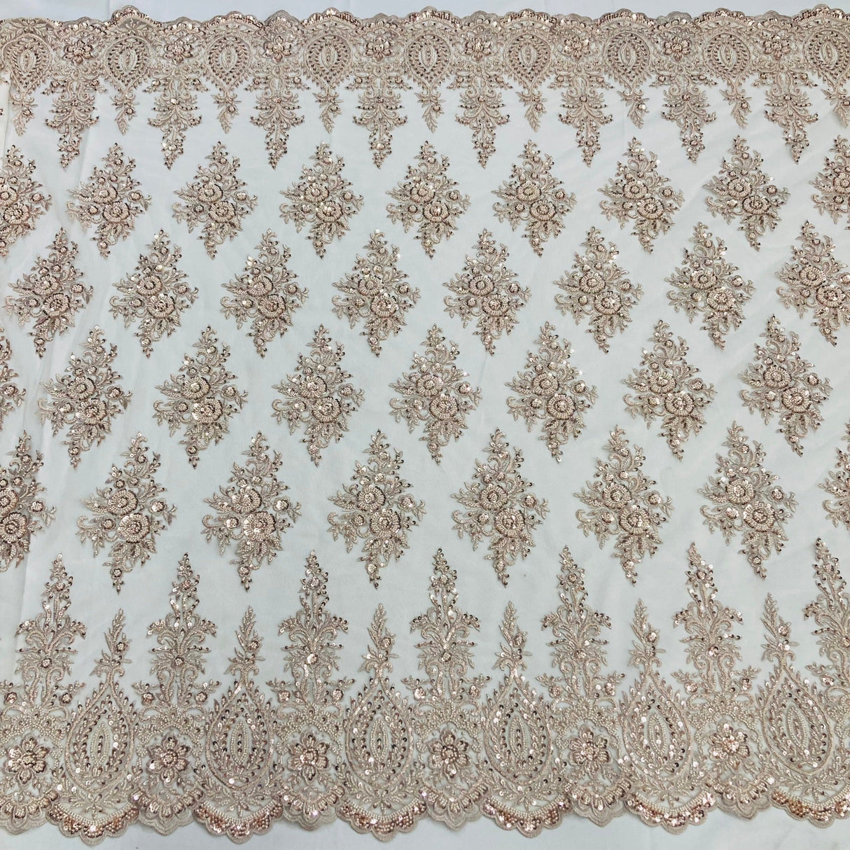 Beaded Lace Fabric Champagne Mesh