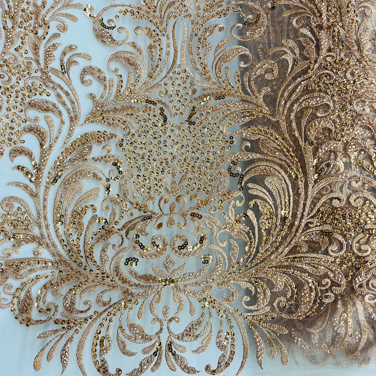 Beaded Lace Fabric on Polyester Net Mesh