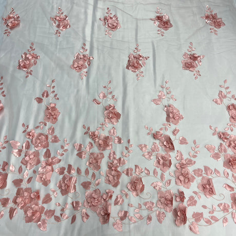1 Yard - 3D Floral Lace Fabric Embroidered on 100% Polyester Soft Tulle Net Mesh