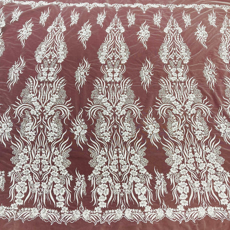1 Yard Beaded Lace Fabric Embroidered on 100% Polyester Net Mesh | Lace USA - GD-13276 - Ivory