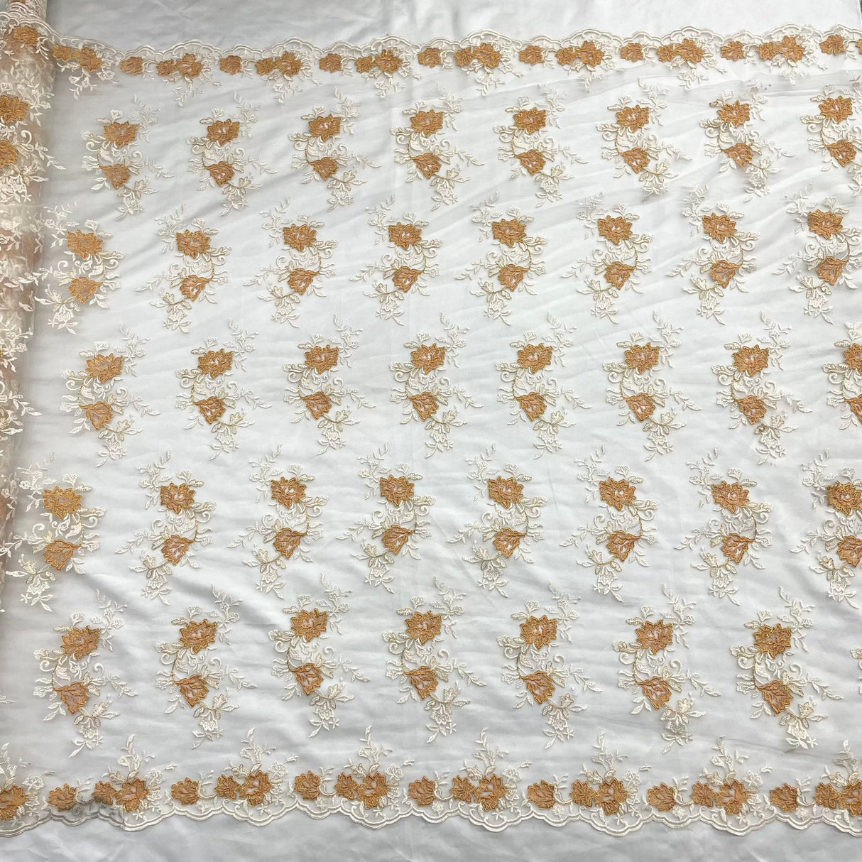 Corded Floral Lace Fabric Ivory