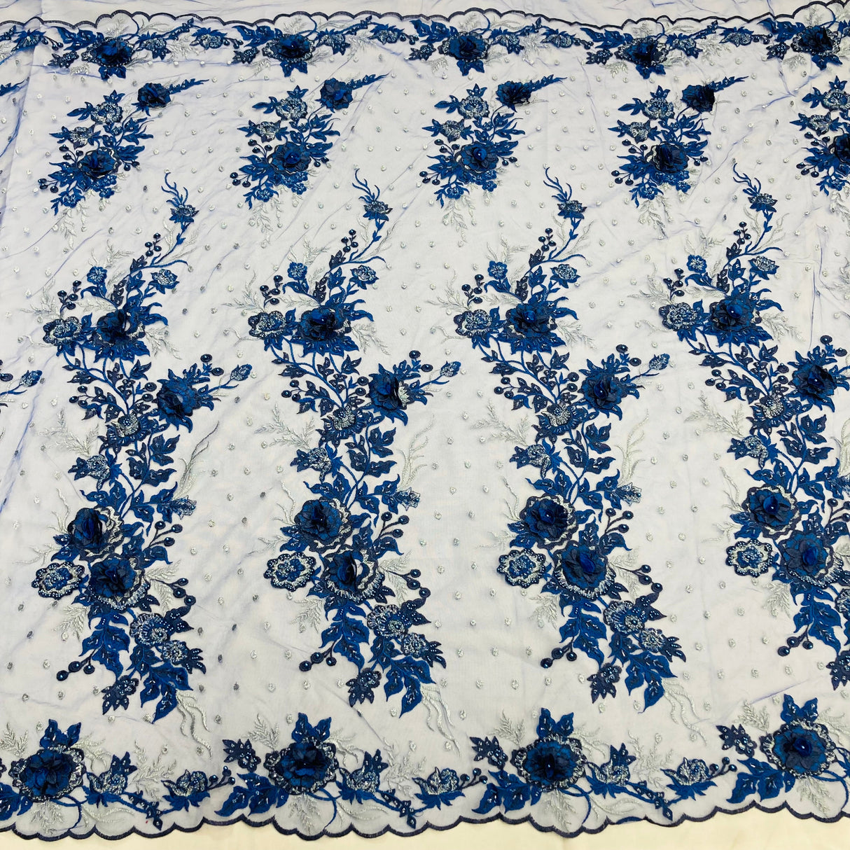 Beaded 3D Floral Lace Fabric