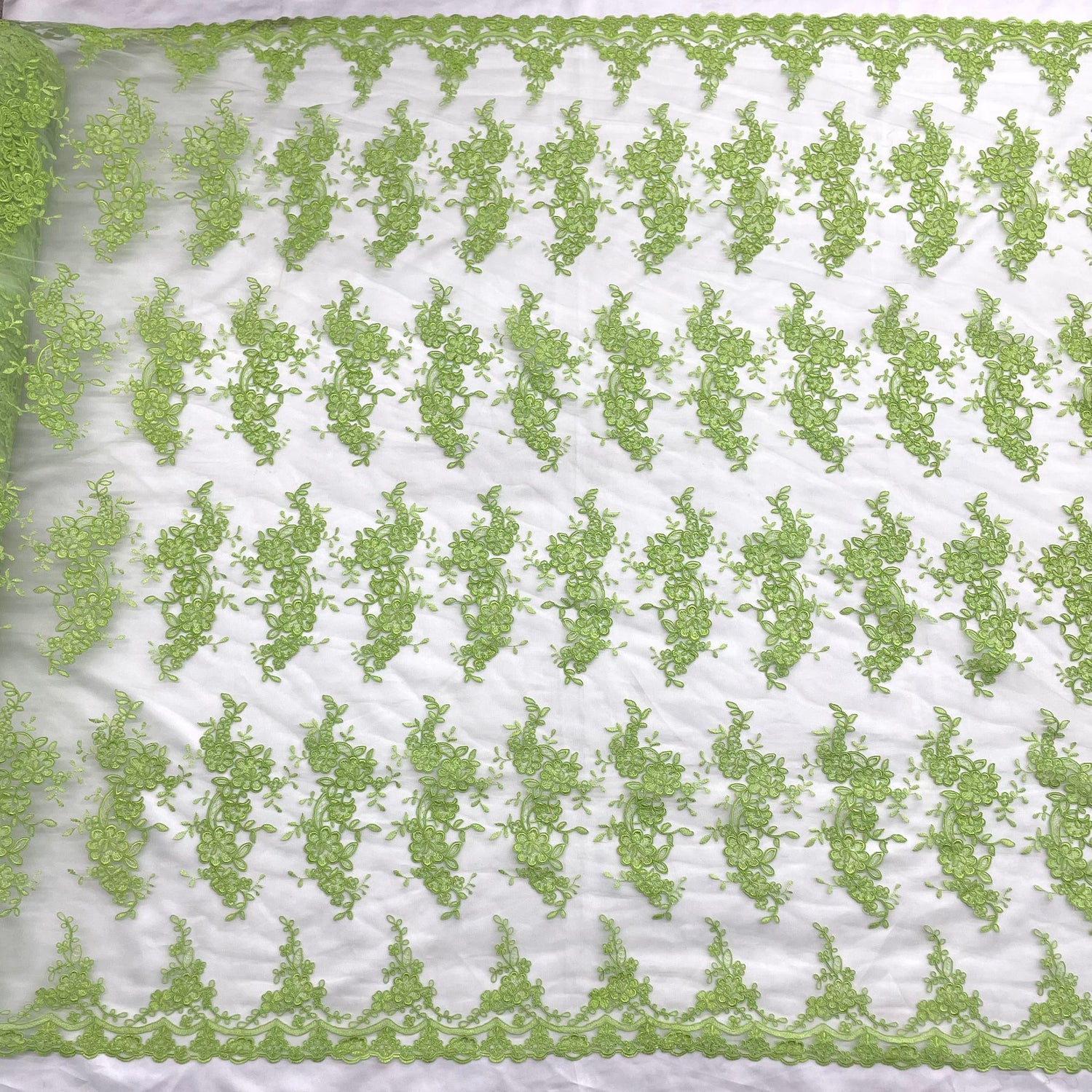 1 Yard Silver Corded Bridal Lace Fabric Embroidered on Polyester Net Mesh for Wedding and Evening Gowns – 54"