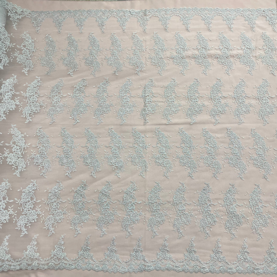 1 Yard Corded Embroidered Bridal Lace Fabric for Wedding Gowns 54 inch Width