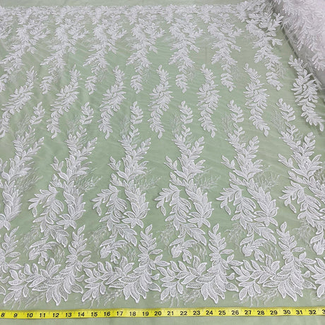 1 Yard Handmade Beaded Lace Fabric Embroidered on Polyester Net Mesh 54 inch Width