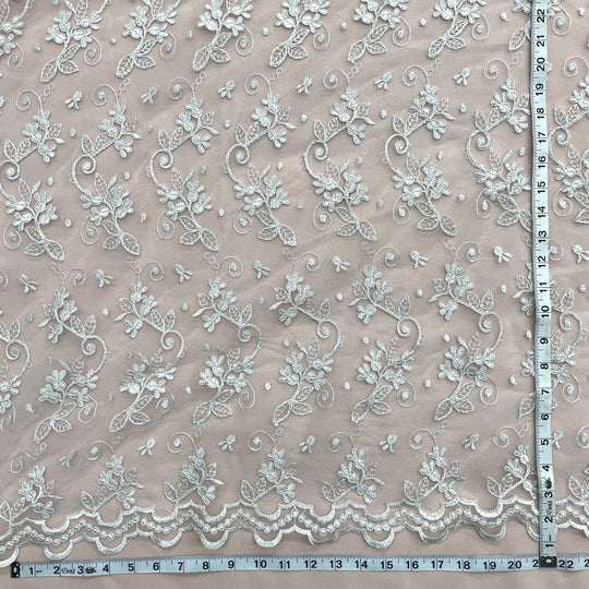 1 Yard Corded Bridal Lace Fabric Embroidered on Polyester Net Mesh for Elegant Wedding and Evening Gowns – 54"