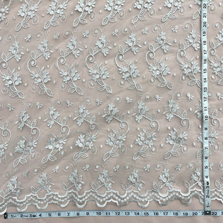 1 Yard Corded Bridal Lace Fabric Embroidered on Polyester Net Mesh for Elegant Wedding and Evening Gowns – 54"