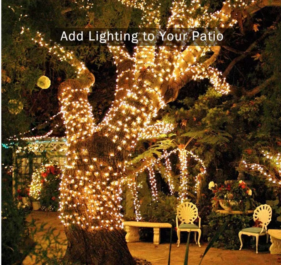 200 LED Solar String Lights Black Wire Outdoor Holiday Lighting