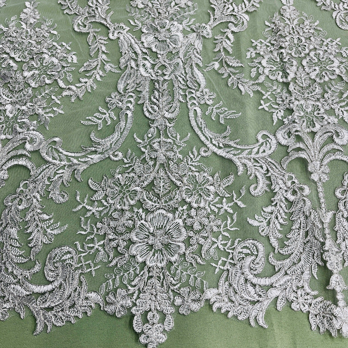 Embroidered Bridal Lace White Mesh
