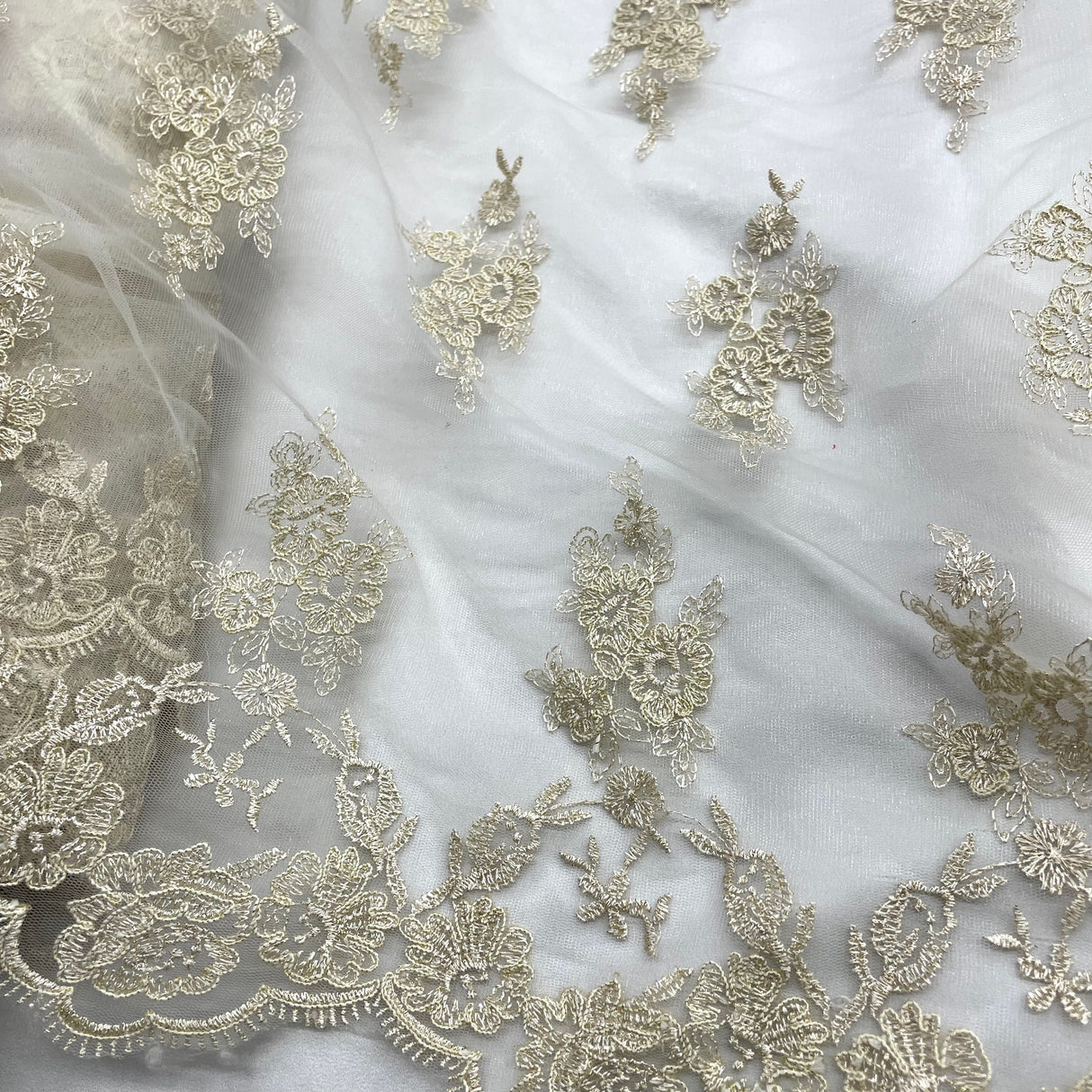 Corded Bridal Lace Fabric on Polyester Mesh