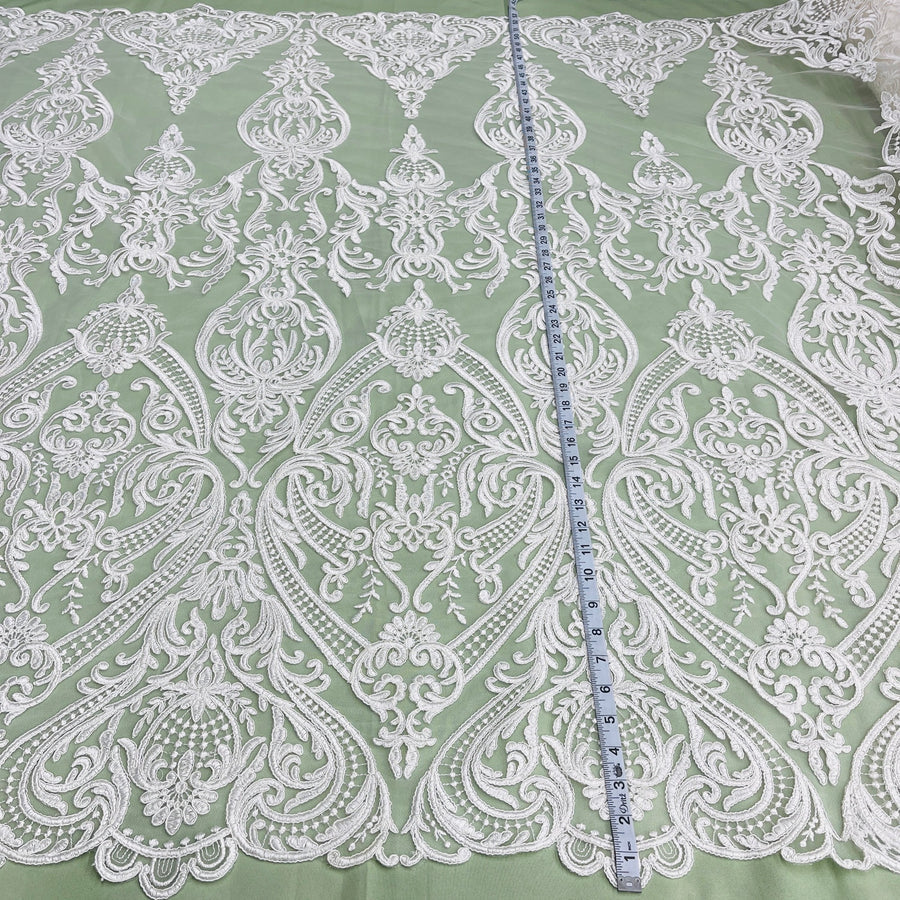 1 Yard Premium Corded Bridal Lace Fabric White