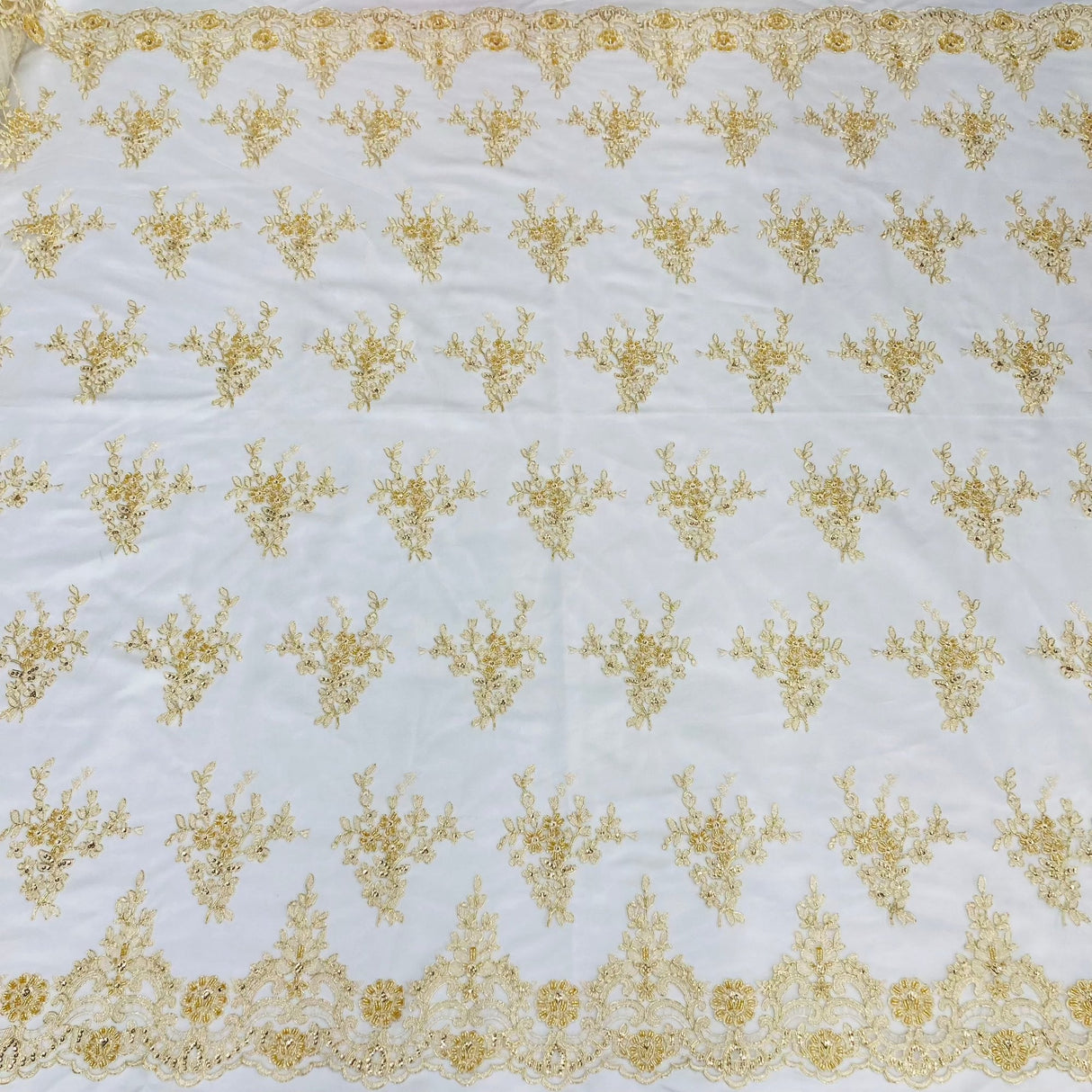 Beaded Corded Bridal Lace Ivory Mesh