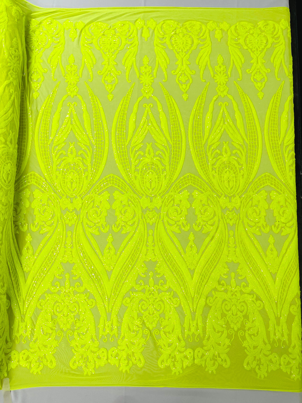 Big Sequin Damask Polyester Fabric - Damask Sequin Mesh, 54" Width (1 Yard)