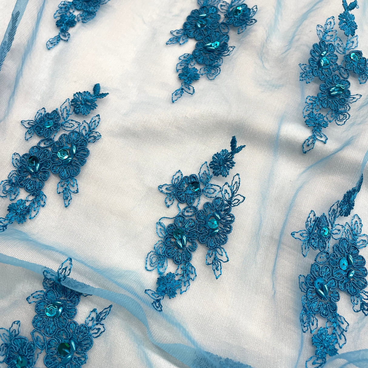 Beaded Corded Lace Fabric - Embroidered On 100% Polyester Net Mesh, 53" Width, 6 Colors (1 Yard)