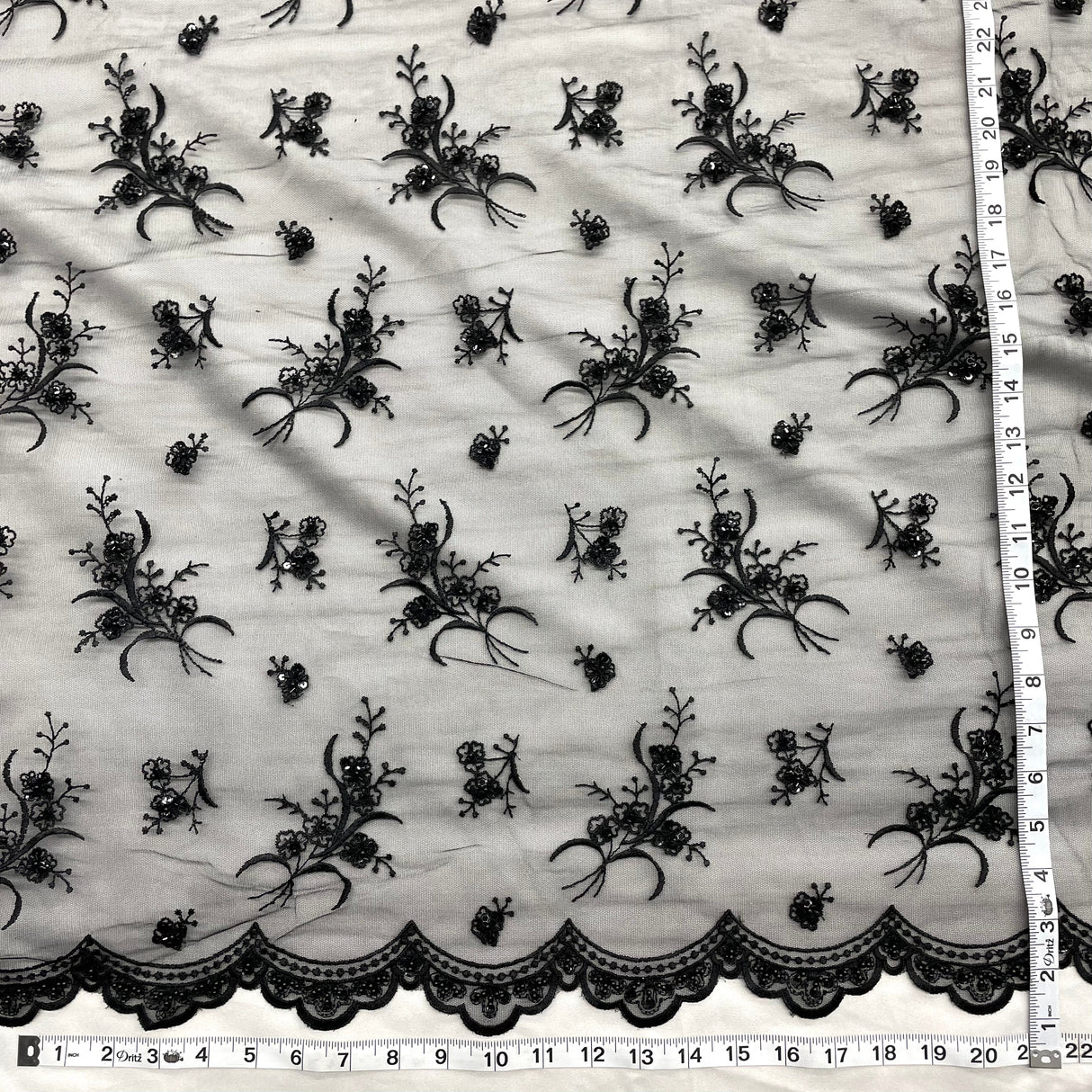 Beaded Lace Fabric on Polyester Net Mesh