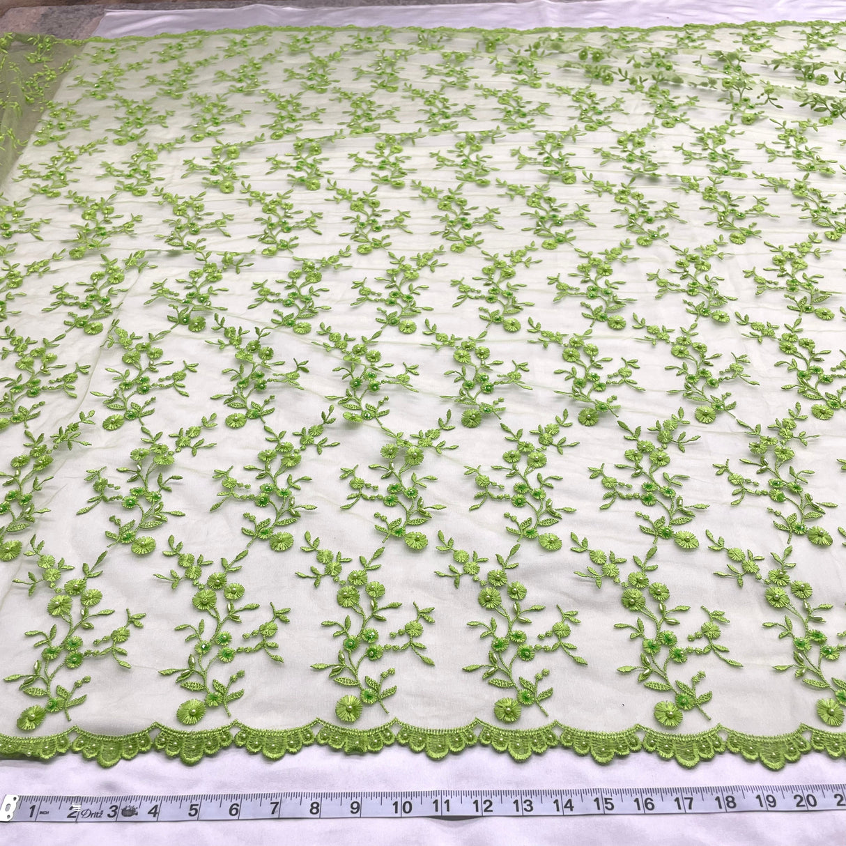 Beaded Lace Fabric on Polyester Net Mesh