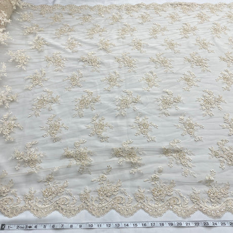 1 Yard Corded Bridal Lace Fabric Embroidered 100 Percent Polyester Net Mesh 50 inch Width