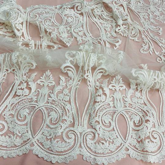 1 Yard Beaded Lace Fabric Embroidered on 100% Polyester Net Mesh – 50" Wide