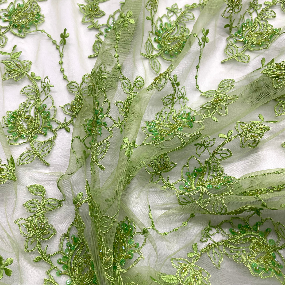 Beaded Corded Bridal Lace Fabric