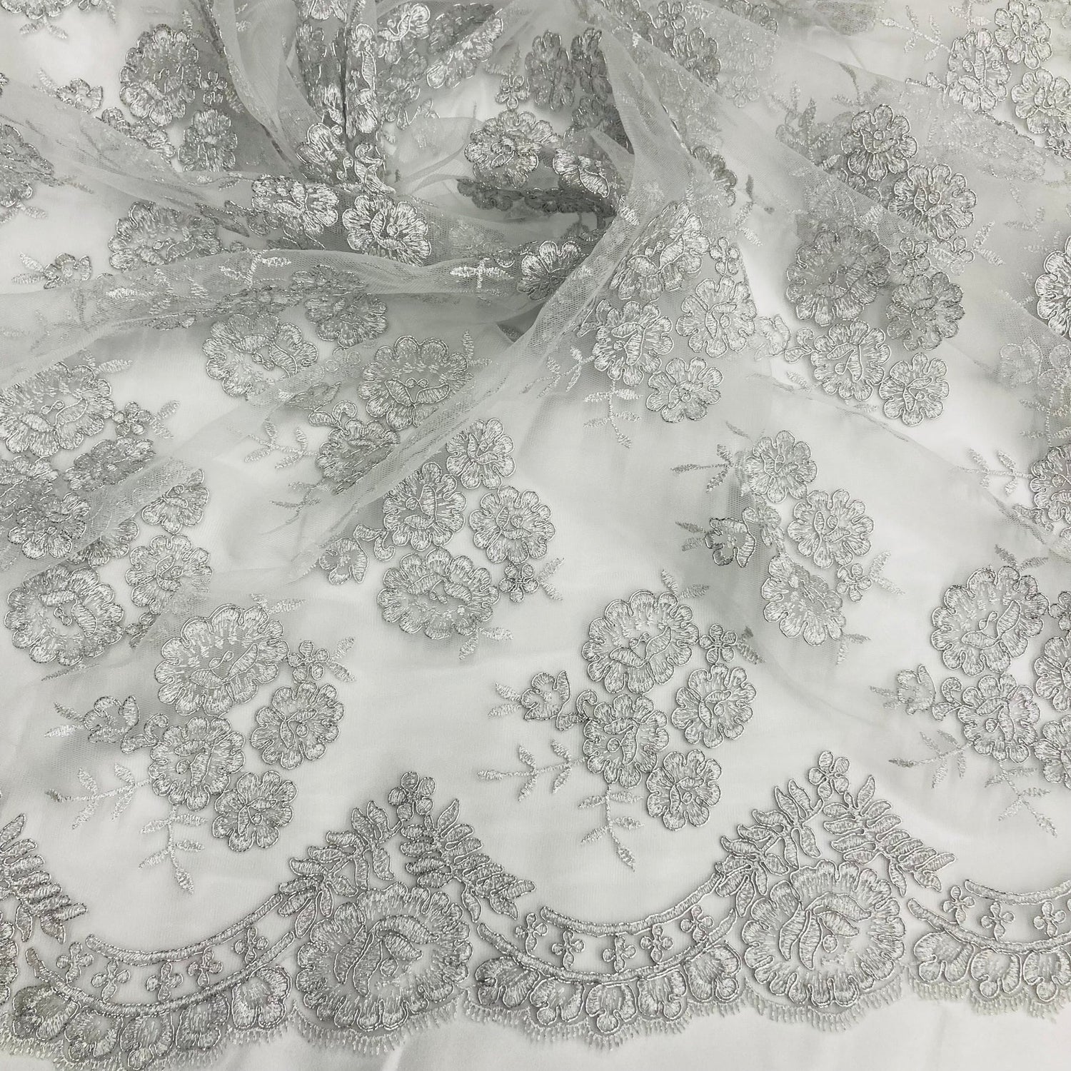 1 Yard Corded Bridal Lace Fabric Embroidered on 100% Polyester Net Mesh – 50"