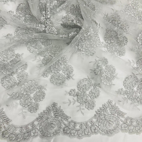 1 Yard Corded Bridal Lace Fabric Embroidered on 100% Polyester Net Mesh – 50"