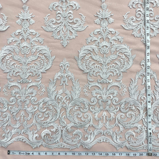 1 Yard Corded Bridal Lace Fabric Embroidered on 100 Percent Polyester Net Mesh Gold