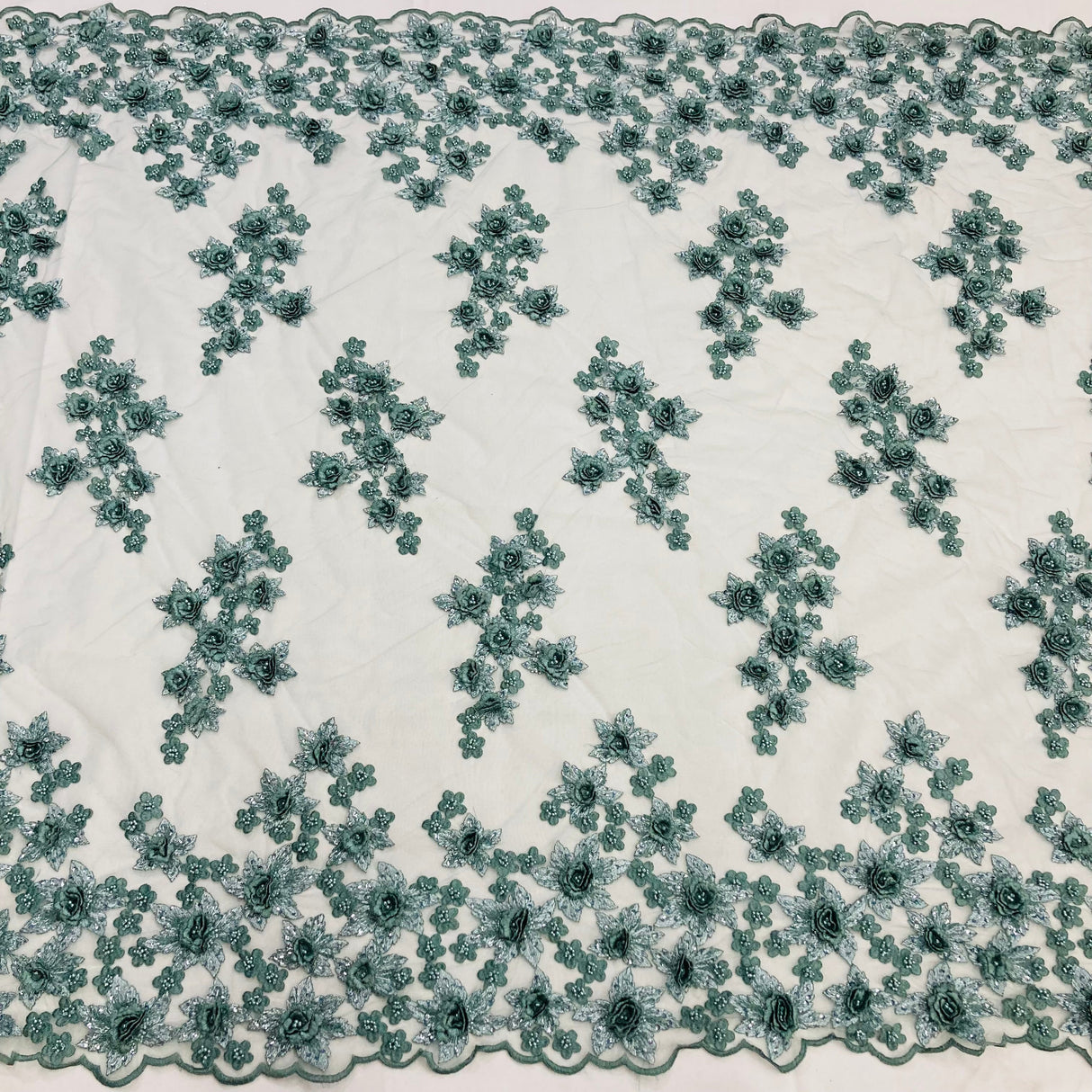 Beaded 3D Floral Lace Fabric