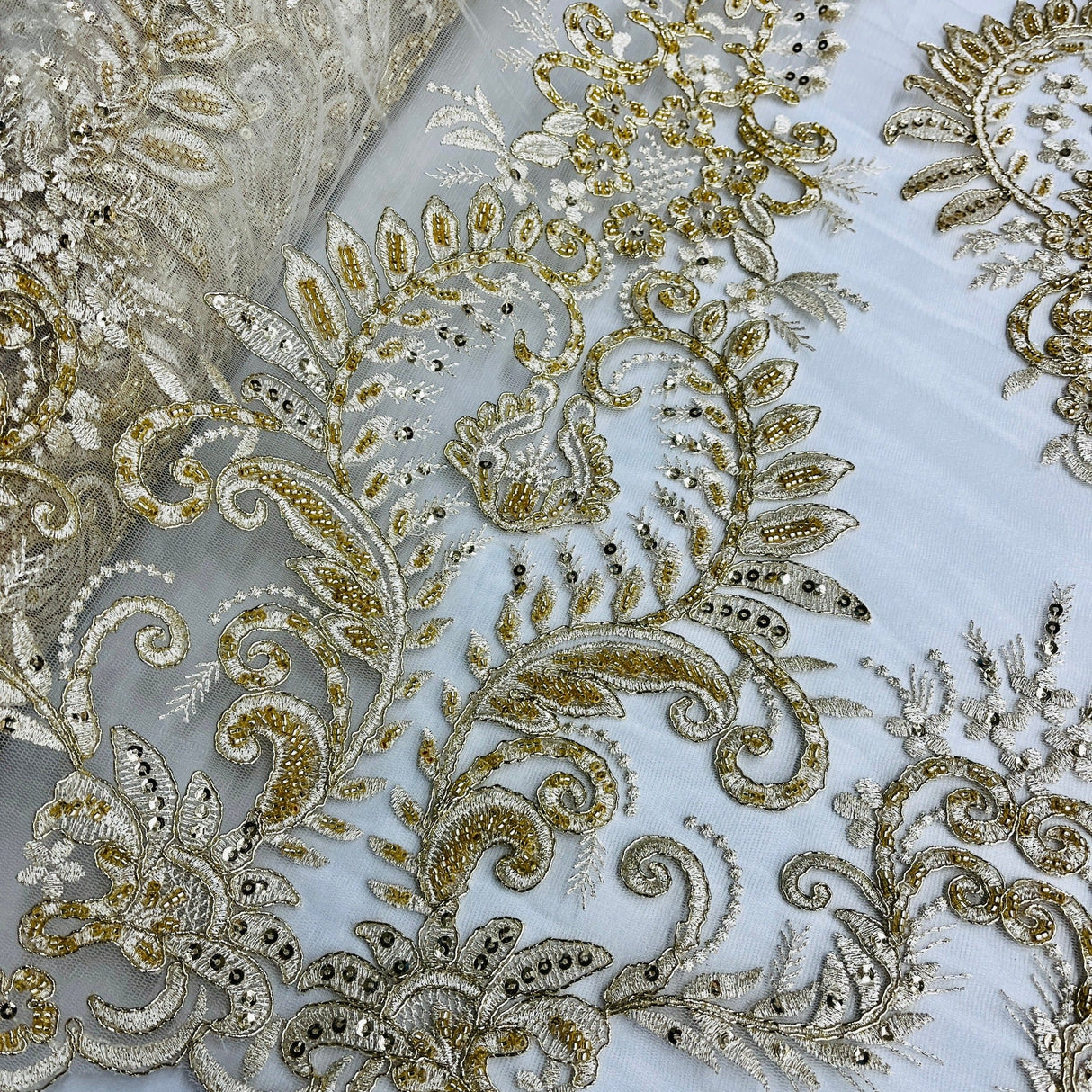 Beaded Corded Bridal Lace Fabric