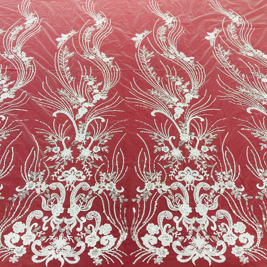 1 Yard Beaded Lace Fabric Embroidered on Polyester Net Mesh for Bridal and Evening 54 inch Width