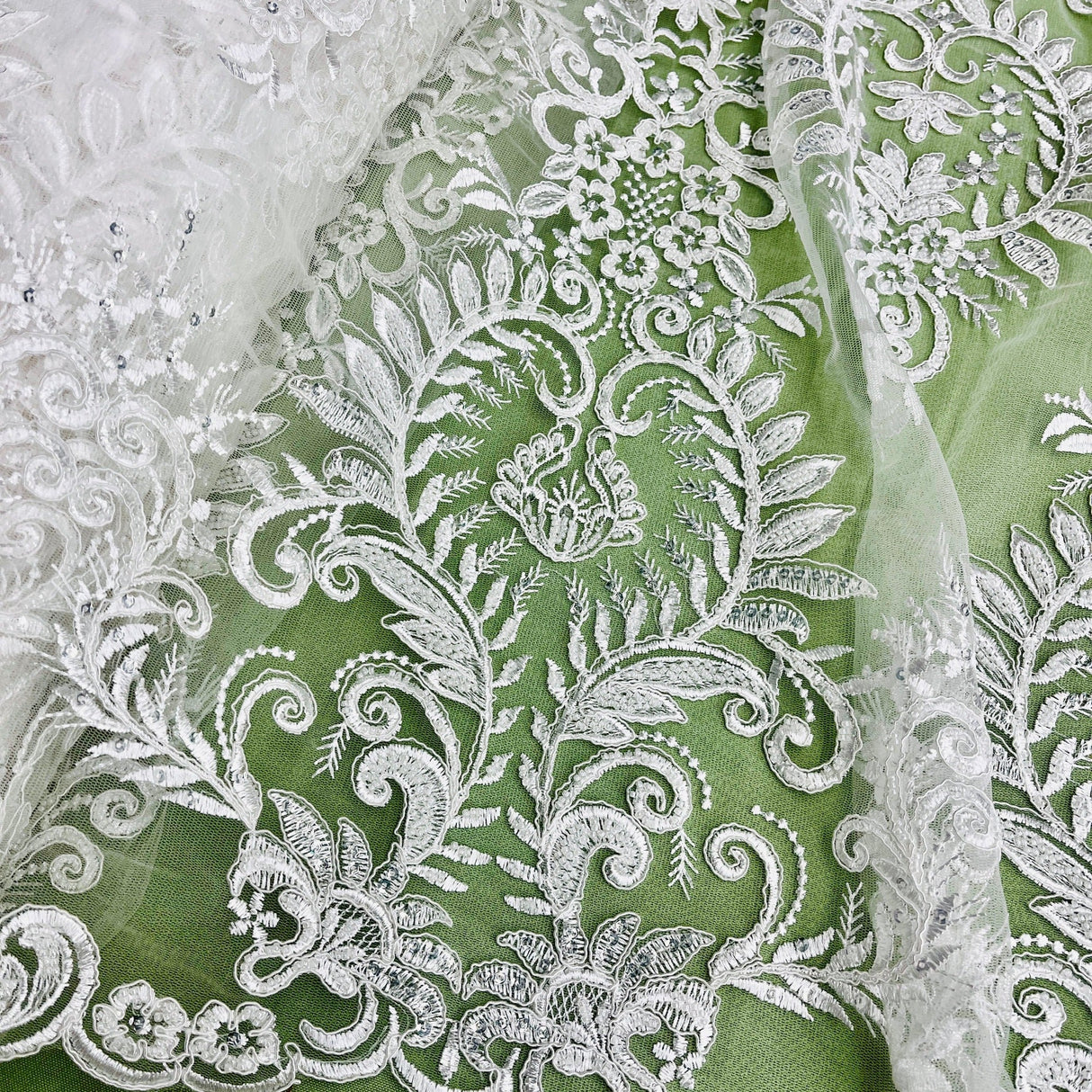 Beaded Corded Bridal Lace Fabric