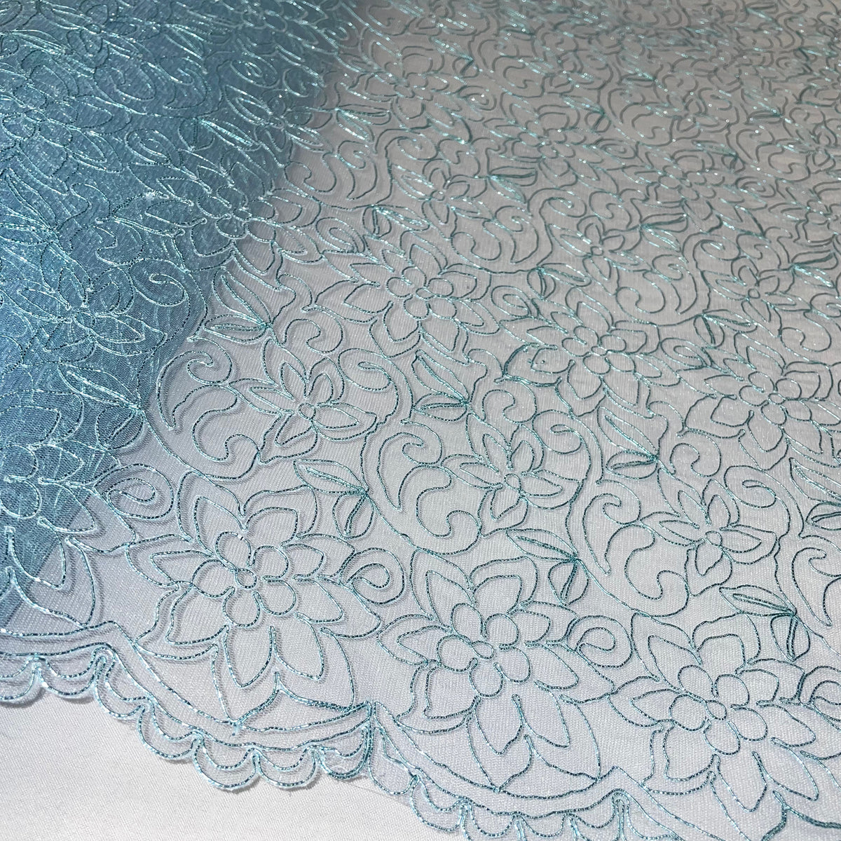 1 Yard Elegant Corded Bridal Lace Fabric with Embroidered Detailing on 100% Polyester Mesh, Style 95575W